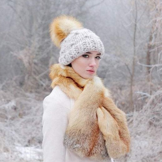 fox fur pom pom hat