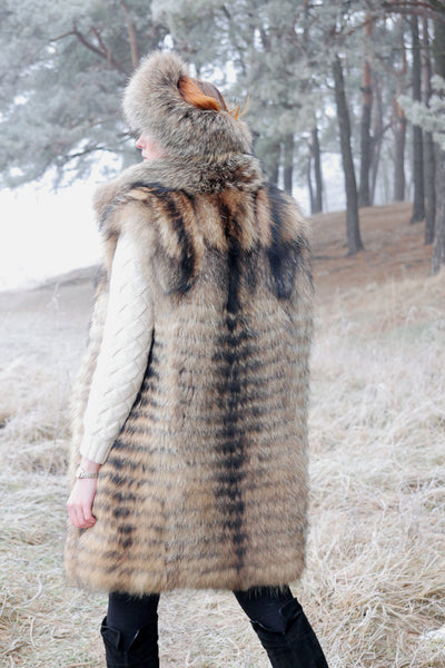 real fur raccoon vest