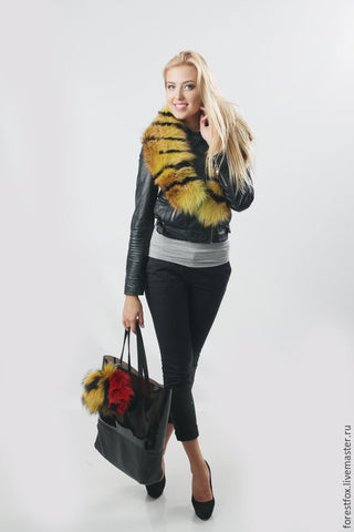 black and yellow fox fur collar