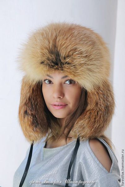 fox fur hat with face