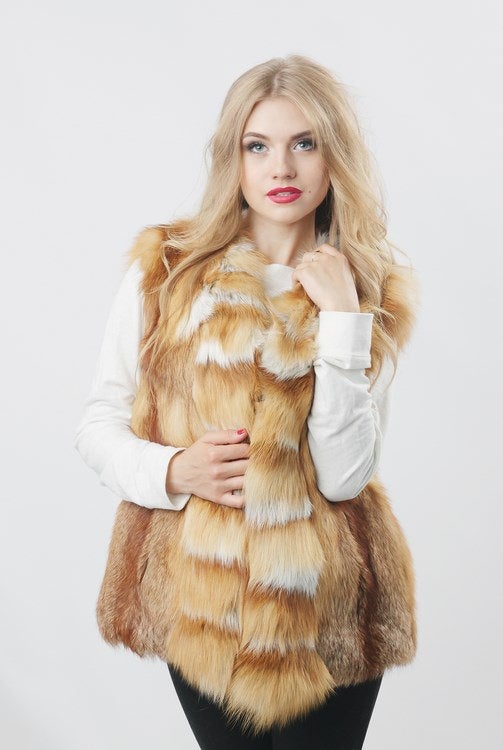 fox fur vest red