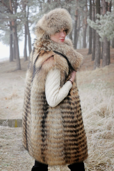 grey raccoon fur headband for women