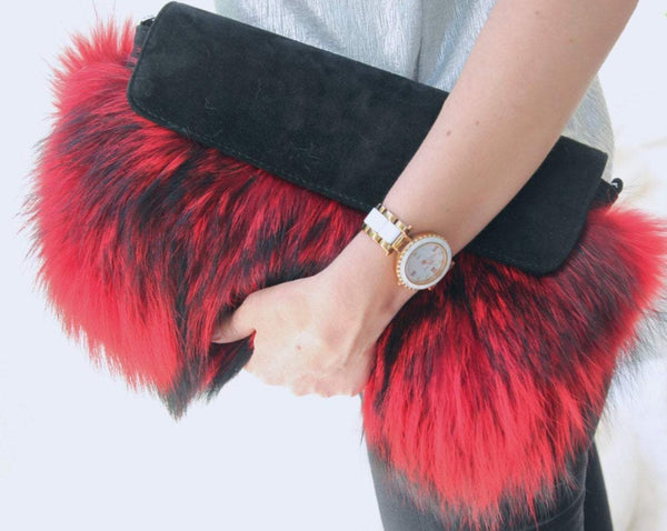 red fur evening clutch