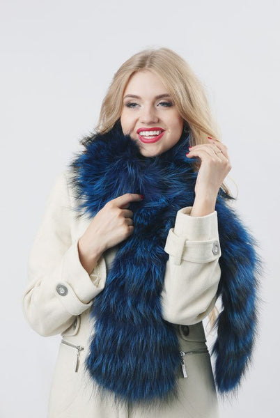 blue fur shawl in raccoon for ladies