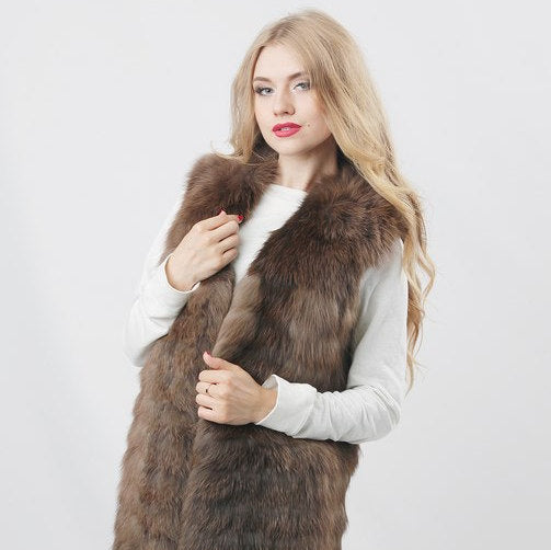 fox fur vest brown