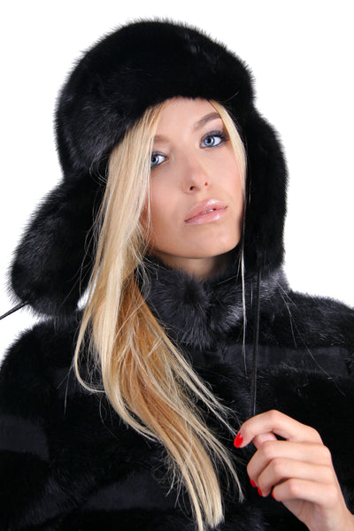 Mink Fur Hat for Women (Black)