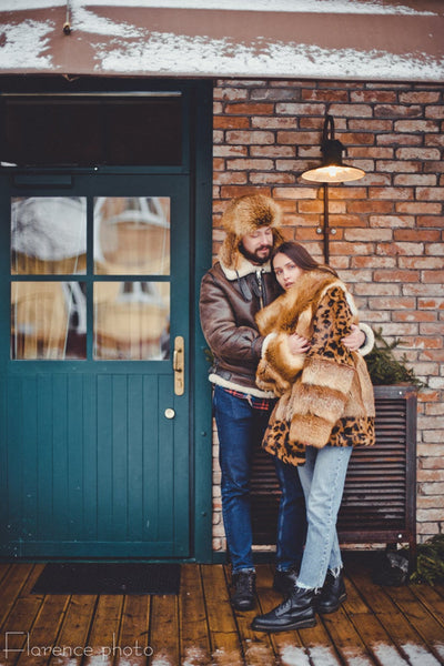 Fox Fur Coat with Leopard Print