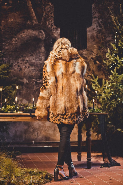 Fox Fur Coat with Leopard Print